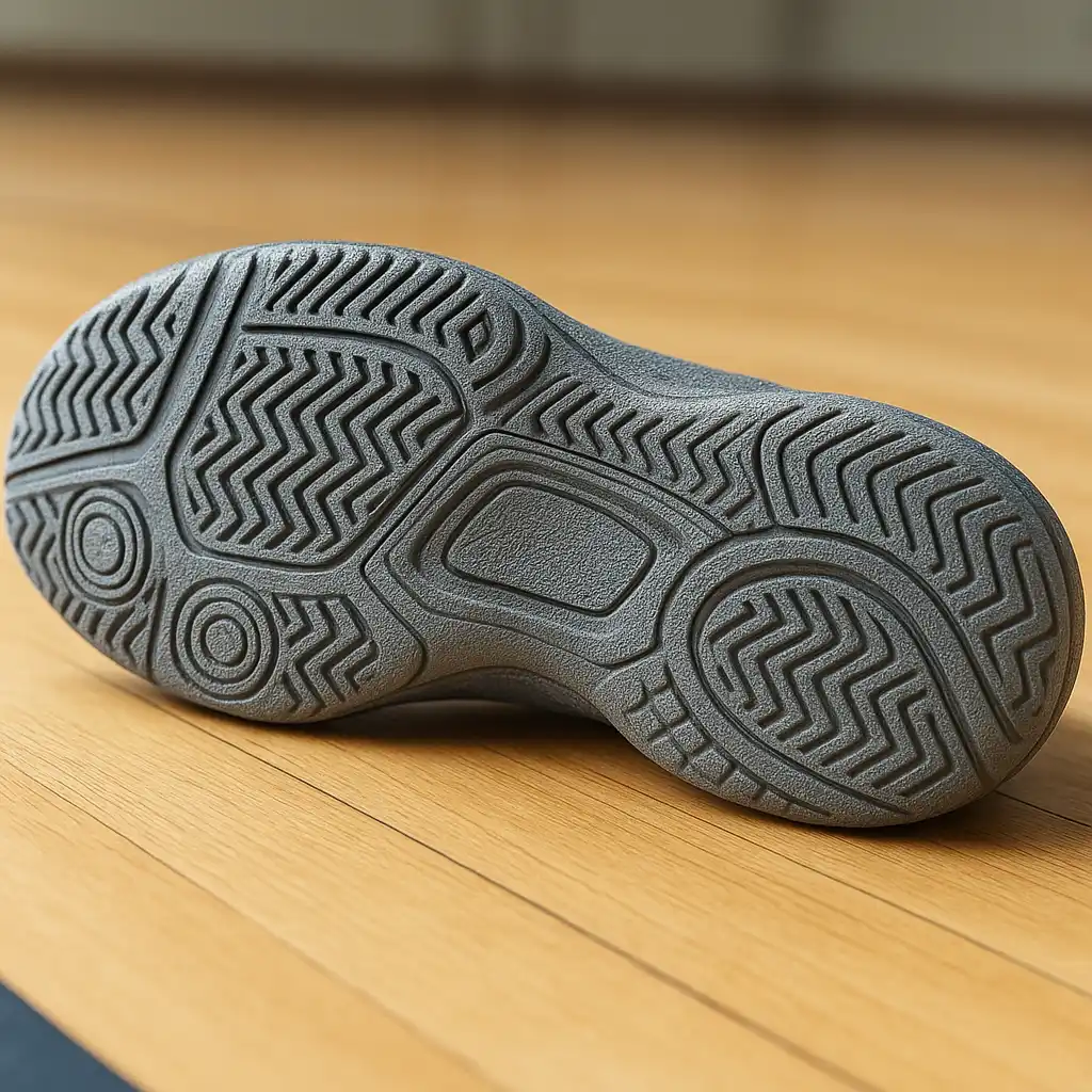 Chaussures de squash : comment choisir le bon modèle selon votre niveau ? 2 Détail d’une semelle de chaussures de squash pour illustrer l’adhérence