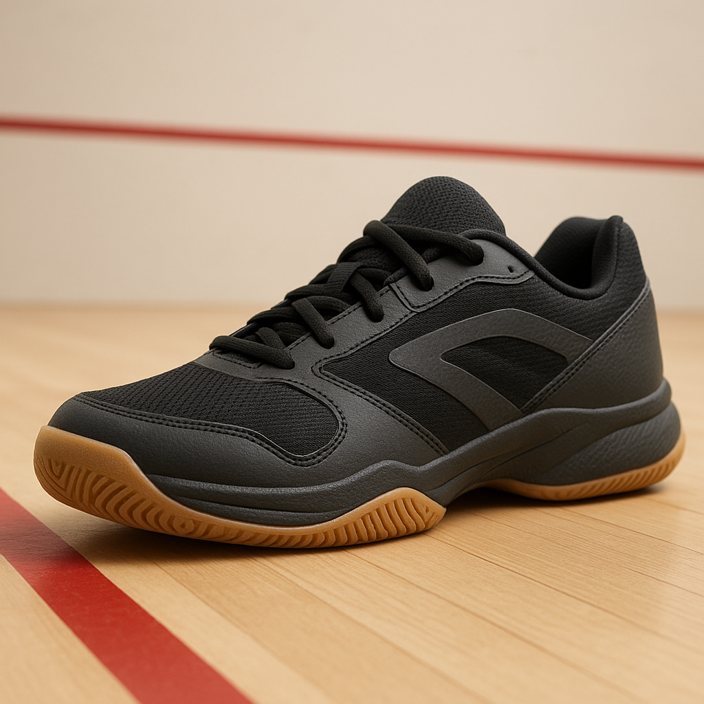 Choisir ses chaussures squash : les critères essentiels pour éviter les erreurs 2 Gros plan sur une chaussure de squash avec semelle non marquante