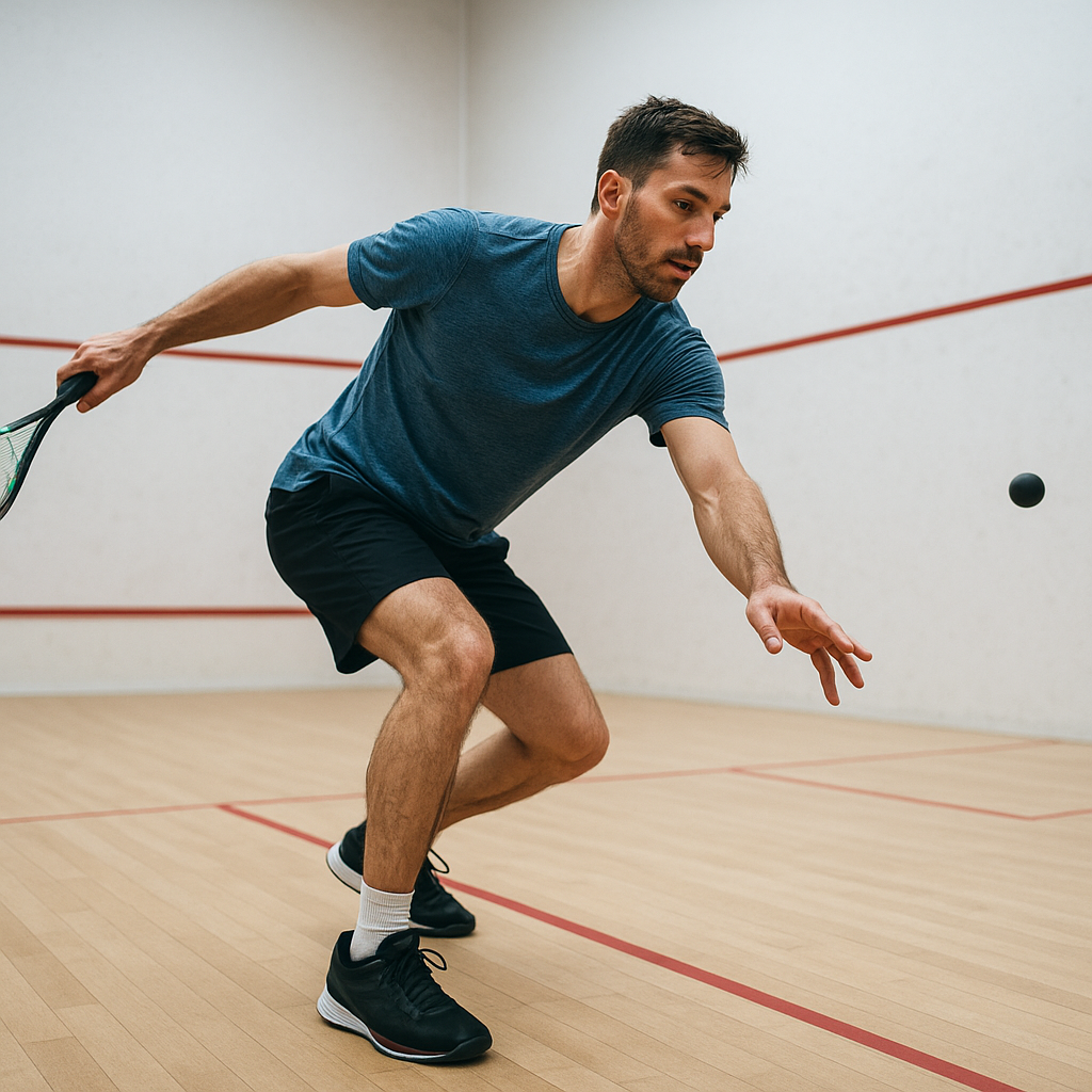 Comment améliorer son niveau au squash rapidement et durablement , 2 Joueur de squash travaillant ses déplacements et sa technique