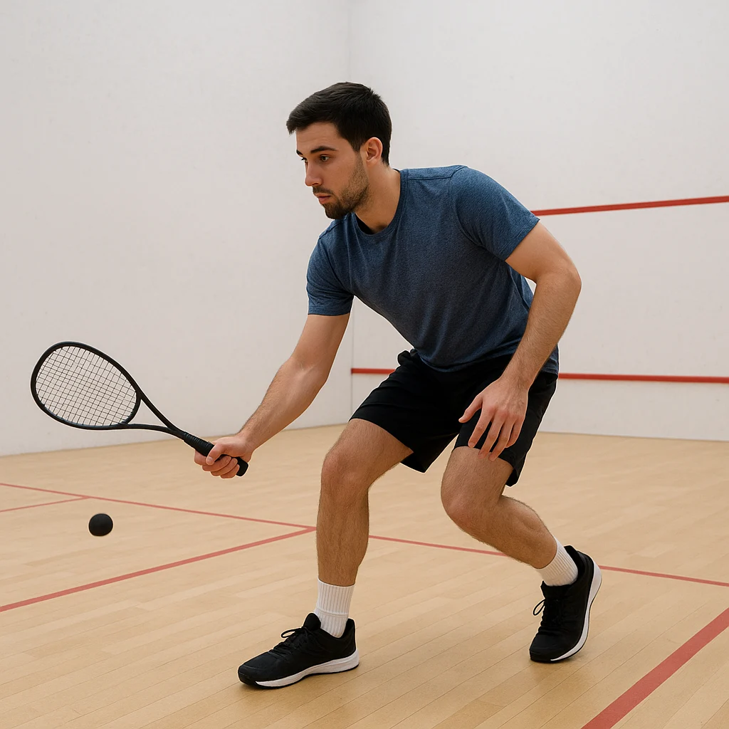 Programme squash débutant : plan d’entraînement sur 4 semaines 3 Joueur débutant de squash en train de travailler ses déplacements et sa technique