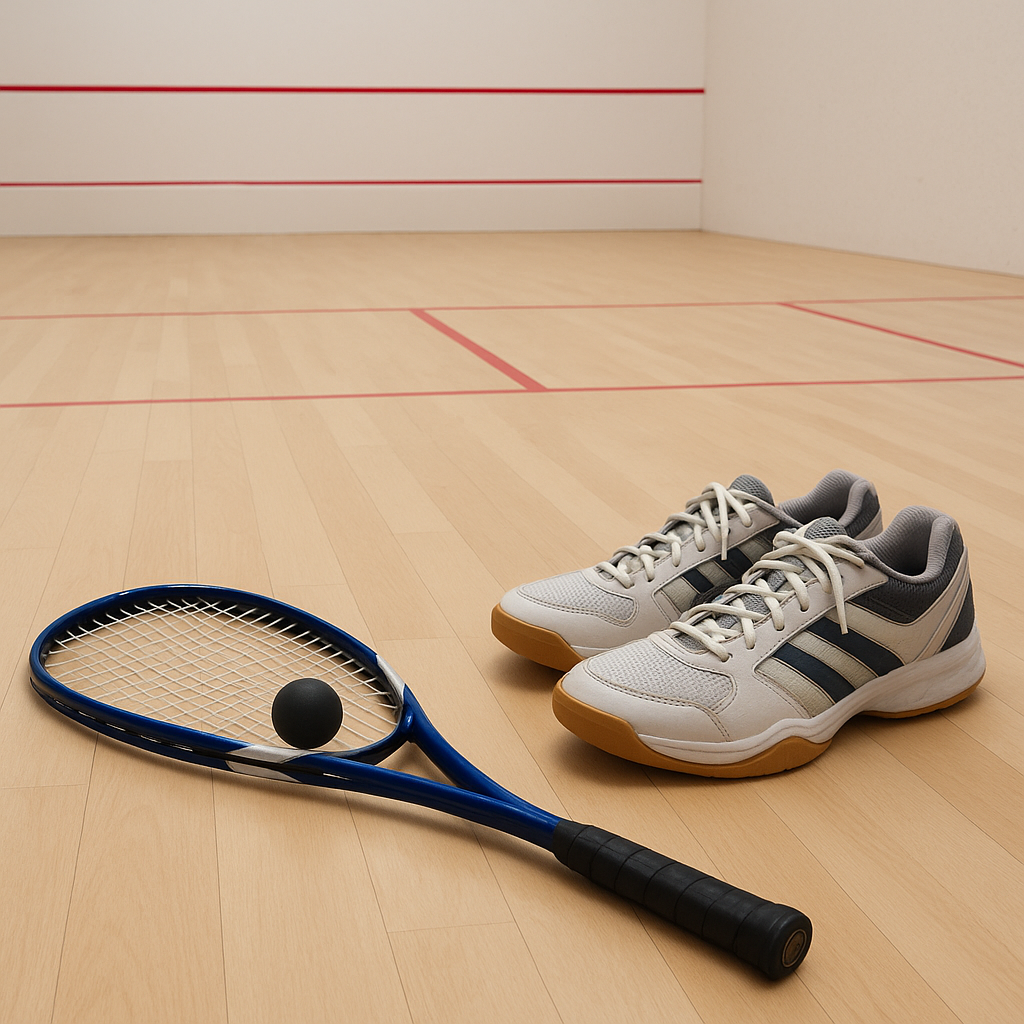 Matériel minimum pour débuter le squash : raquette, balle et chaussures indoor