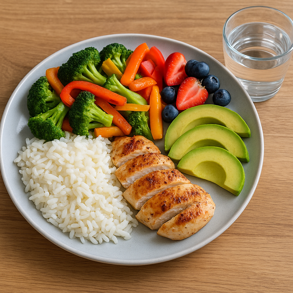 Repas équilibré de récupération après une séance de squash avec protéines, légumes et glucides